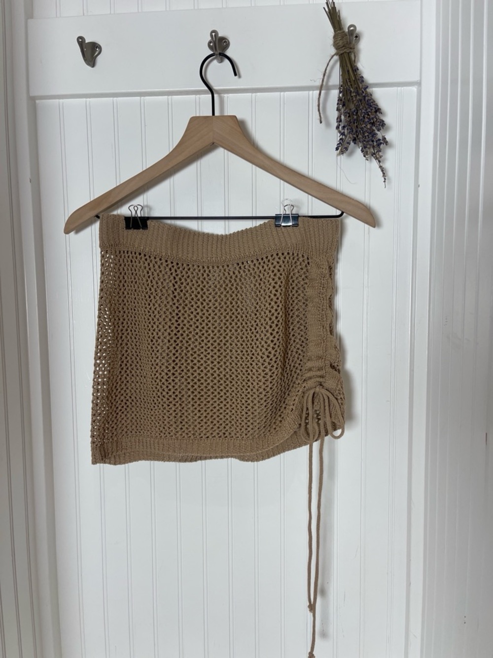 Women’s Crochet Drawstring Mini Skirt - Beige